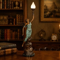 Lampe de table en bronze coulé, sculpture d'ange, lampe statue de déesse ailée, lumière décorative artistique vintage pour la maison, le bureau et le salon