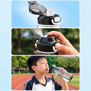 Botella de Agua Deportiva con Pajita y Tapa de Botón, de Plástico, 600 ml, para Estudiantes, Uso en Exteriores, Libre de BPA, con Correa - Product Image 4
