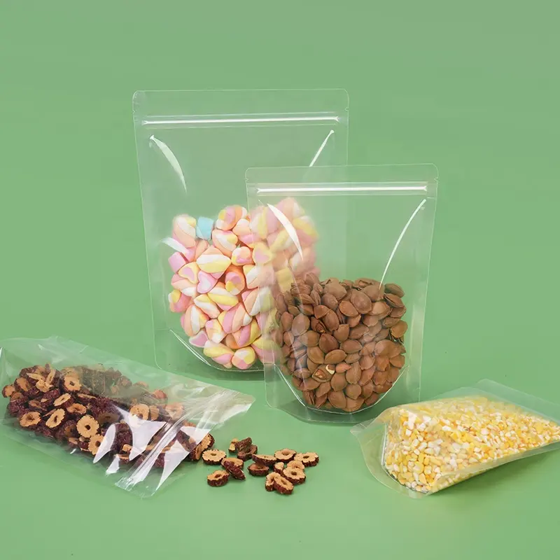 Hersluitbare Ziplock Stand Up Pouch Clear Plastic Voedsel Verpakking Transparante Zak Met Rits