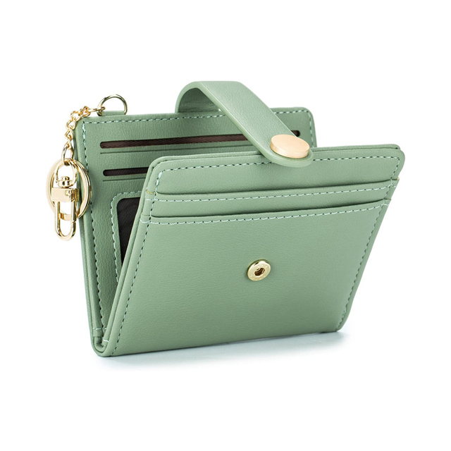 Slim Wallet for Women, Leather Bifold RFID Blocking Credit Card Holder with Keychain, Zipper Coin Pocket & ID Window