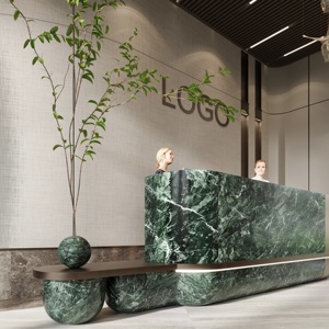 Custom Hotel Lobby Display Furniture Green Marble Reception Counter Lounge <b>Sofa</b> Interior Turnkey Fit-out Service - Product Image 3