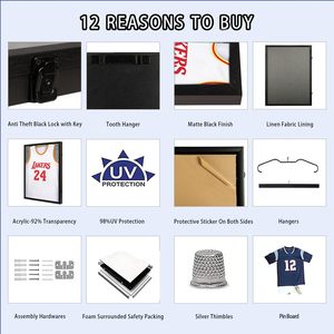 Black Jersey Display <strong>Frame</strong> Lockable UV Acrylic with Linen Lining 3 Display Methods for Basketball Football Jerseys - Product Image 6