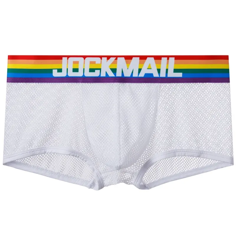 JOCKMAIL סקסי גברים של תחתונים נמוך מותן אופנה הומו רשת בד שקוף מתאגרפים סיסי תחתוני תחתוני LGBTQ סגנון כושר קצר