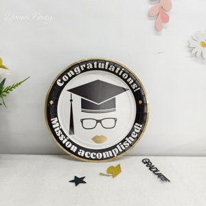 DAMAI Graduation Party Tableware Set <b>Black</b> Cap <b>Plates</b> Cups Napkins Disposable Supplies for Graduation Celebration - Product Image 2