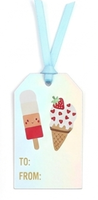 Kit de Embalaje de Regalo para Helados con Diseño de Dibujos Animados Iridiscentes, Bolsa de Papel Láser Arcoíris, Caja, Tarjeta de Notas y Etiquetas Colgantes