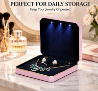 Boîte à bijoux octogonale en plastique avec éclairage LED, multicolores, pour présentation complète de bijoux, vente en gros