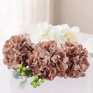 Paquete de cabezas de flores de imitación para escritorio de casa, Hortensia completa, plantas falsas, flores artificiales con tallos, boda, San Valentín, a granel