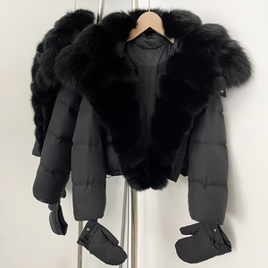 OFTBUY 2026 Nouvelle Veste Courte d'Hiver avec Gants Intégrés, Parka en Duvet de Canard Blanc 90%, Manteau Chaud pour <span class=keywords><strong>Femme</strong></span> avec Véritable Fourrure de Renard Naturelle, <span class=keywords><strong>Doudoune</strong></span> Rembourrée - Product Image 4