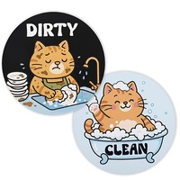 Pancarte magnétique double face motif chat mignon, 9 cm de diamètre, durable et réutilisable pour lave-vaisselle, lave-linge et le bain de chaton