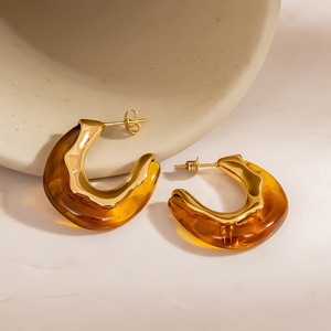 Pendientes de Aro en Forma de U, Color Ámbar, Acero Inoxidable, Pendientes de Moda - Product Image 2