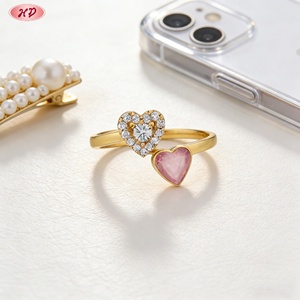 เครื่องประดับเฮงเตี้ยน แหวนทองชุบประดับเพชรซิคอนเกรด AAA และแหวนรูปหัวใจสีชมพู ชุบทอง 18K เครื่องประดับแฟชั่นสำหรับผู้หญิง - Product Image 2