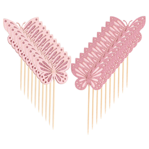 กระดาษเวเฟอร์รูปผีเสื้อสีชมพูสำหรับตกแต่งเค้กวันเกิด ของตกแต่งขนมหวานและคัพเค้ก - Product Image 4