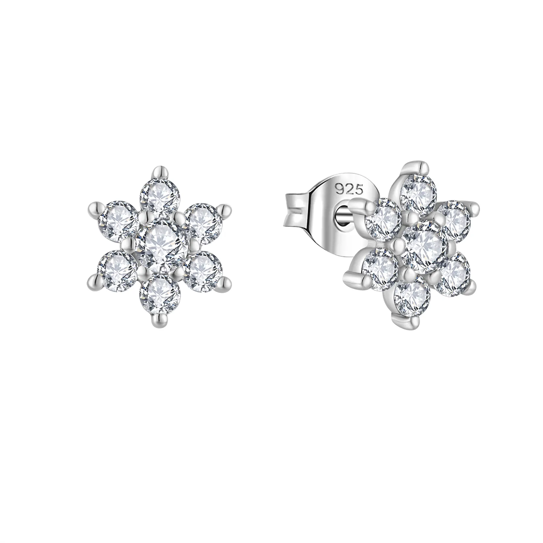 Wholesale Customization OEM Jewelry White CZ Earrings 925 Sterling Silver White Gemstone Flower Shaped Stud Earrings Girls