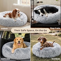 Lit pour chien et chat personnalisé, chaud, en peluche, moelleux, confortable, anti-anxiété, rond, apaisant, en forme de beignet, lavable
