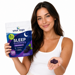 Gomitas para Dormir de Gran Capacidad ODM/OEM, Favorecen un Sueño Profundo y Reparador, Mezcla de Melatonina, L-Teanina y Plantas, 120 Gomitas de Mora para Dormir - Product Image 1