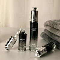 Flacon de sérum en verre cylindrique haut et fin de 15 ml et 30 ml, design portable avec bouchon compte-gouttes à pression, couleur argent, emballage de luxe pour soins de la peau