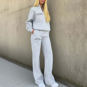 Set di tuta in pile di cotone morbido <span class=keywords><strong>e</strong></span> pesante di alta qualità per le donne mezza Zip felpe <span class=keywords><strong>e</strong></span> jogger con ricamo - Product Image 2