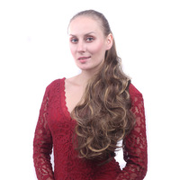 Perruque synthétique en fibre haute température de 50 cm, longue et bouclée, avec pince à cheveux, pour femmes (UE/US), queue de cheval haute, ondulée et volumineuse