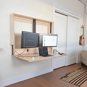 Extra Wide Wall Mount Electric Sit-Stand Murphy <strong>Desk</strong> Dual Monitor <strong>Fold</strong> <strong>Out</strong> Workstation Fit Two 27in Space Saving Home Office OEM - Product Image 1