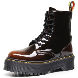 Botas de moto europeas y americanas de suela gruesa con 8 agujeros y cremalleras laterales, botines cortos de estilo inglés para mujer - Product Image 1