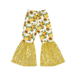 Nouveaux styles de pantalons pour filles Halloween, imprimé citrouille, pantalons à paillettes pour enfants, pantalons à pattes d'éléphant pour bébés et tout-petits - Product Image 6