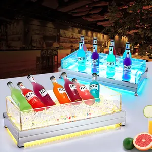 Transparan plastik akrilik sampanye barel dengan lampu Led trapezoid persegi es minuman bir koktail ember Ktv Bar bercahaya