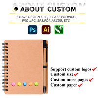 Bloc de Notas Adhesivas Ecológicas en Espiral, Bloc de Notas Pequeño de Papel Kraft, Bloc de Notas Personalizado con Logotipo, con Bolígrafo y Notas Adhesivas