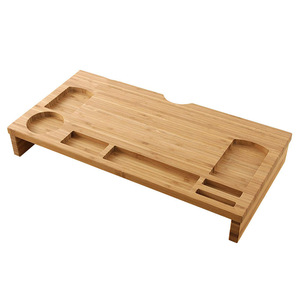 <b>Wooden</b> Computer Riser Stand Desktop Organizer With Storage Slots For Office <b>Desk</b> Use - Product Image 3