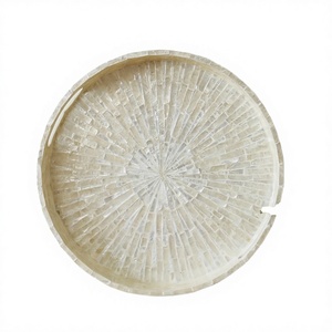 Bandeja de Servir de Madera Lacada con Incrustaciones de Madreperla, Hecha a Mano, Moderna, Ecológica, Ligera, con Asas, para Diwali, Bodas, con Diseño Floral - Product Image 3