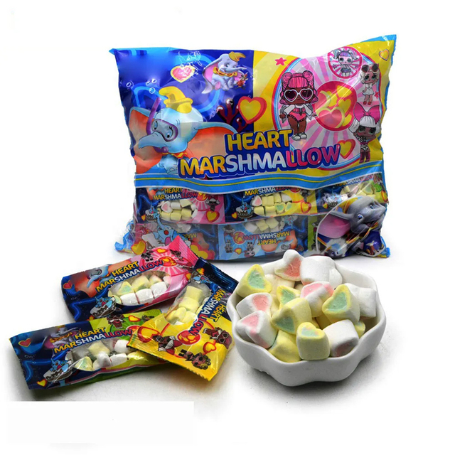Wholesale Custom Halal Fruity Sweet Colorful Mini Heart Marshmallows in Box
