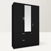 Nouvelle Armoire de Chambre Moderne à 4 Portes en Laminé Noir avec Miroir, Fermeture Douce, Écologique, pour Hôtels, Appartements et Écoles