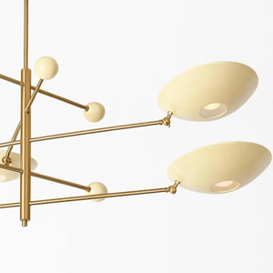 Candelabro de estilo Stilnovo moderno de mediados de siglo, colgante de latón de 5 brazos, accesorio de iluminación de techo Vintage 1950s, diseño elegante - Product Image 5