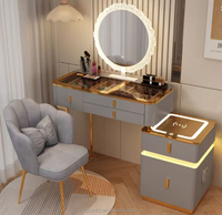 Mesa de Maquillaje Moderna y Sencilla de Madera Maciza, Mesa de Tocador Inteligente con Carga Inalámbrica, Multifuncional para Dormitorio
