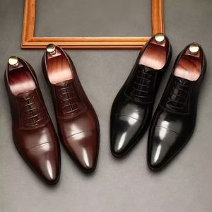 New Style British Leather Shoes-men's Cowhide Pointed-toe Lace-up Waterproof Autumn Business Formal Shoes-trendy Men's Shoes - Product Image 3