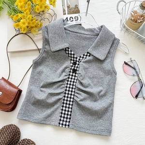 Top Senza Maniche con Colletto a Quadretti Leggero e Traspirante per Bambine, Outfit Estivo Casual per Tutti i Giorni - Product Image 2