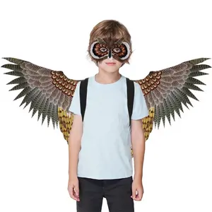 Kids Bird Wings Costume Owl Feather Mask Owl Eagle Wings for Halloween Cosplay Photo Prop