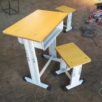 Vente directe d'usine, ensemble de bureau et chaise pour étudiants, cadre en métal moderne réglable, plateau en bois, pour salles de classe