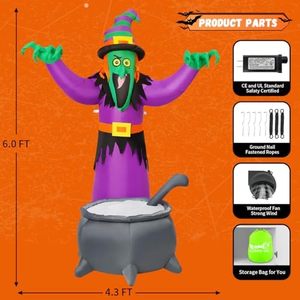 Inflables de Bruja Animados de Halloween de 6 Pies con Luces LED y Manos que se Mueven, Decoración para Jardín, Venta al Por Mayor Personalizada - Product Image 3