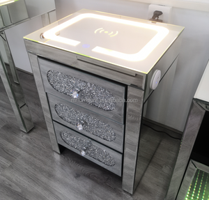 New Arrival Bedside Smart Table Wireless Charging 3 Drawers <strong>Mirrored</strong> <strong>Nightstand</strong> for Home Hotel Bedroom Furniture - Product Image 1