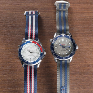 Correa de reloj de nailon personalizada de una pieza con hebilla desplegable, estilo cinturón de seguridad, negra, de 22mm y 20mm - Product Image 2