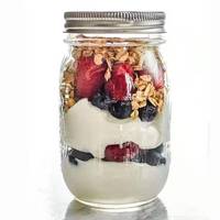 Grand récipient de stockage en verre de 64oz pour salade de légumes, confiture de boissons froides, couvercle fendu 100/250/480/750/1000 mL