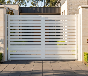 <span class=keywords><strong>Cancello</strong></span> Moderno <span class=keywords><strong>Bianco</strong></span> in Alluminio a Doppia Anta a Battente con Lamelle, Stile Costiero Hamptons, Verniciato a Polvere Antiruggine, Standard Australiano - Product Image 4