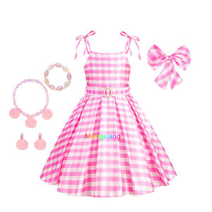 Enfants 1950s rose Plaid Tartan robe pour filles rose robe à carreaux avec Plaid cheveux arc film TV Cosplay Costume tenue - Product Image 1