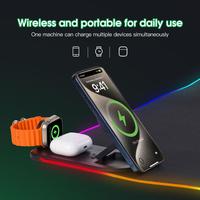 Station de charge sans fil magnétique 3-en-1 nouveau design, tapis de souris RGB, chargeur sans fil rapide 15W, tapis de bureau pour téléphone et montre