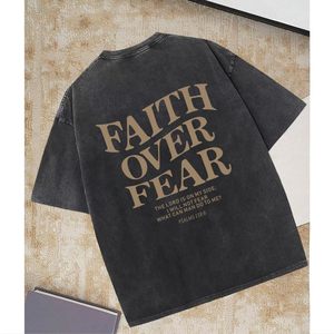 T-shirt FOXA Faith Over Fear pour homme, manches courtes, 100 % coton, motif religieux, design délavé à l'acide, respirant, en jersey - Product Image 5