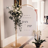 Support de panneau de bienvenue de mariage en métal sur pied personnalisé avec cadre doré et fleurs
