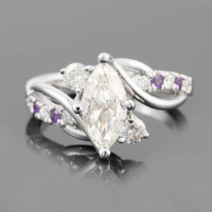F312 Women's White <b>Gold</b> Marquise Cut Diamond Engagement <b>Ring</b> With <b>Amethyst</b> Side Stones Natural D Color - Product Image 1