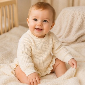 Trajes de algodón para bebés con volantes y ribetes, de punto, de manga larga, personalizados, con bajo MOQ, para recién nacidos, ropa de bebé, regalo adorable - Product Image 2