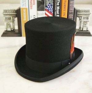 Custom Black Red Colour Party 100% Wool Felt High Top <b>Hat</b> With Feather - Product Image 3