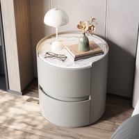 Table de chevet en dalle de roche de style italien, luxe léger, moderne et simple, avec 2 tiroirs en bois massif, pour chambre à coucher et hôtel